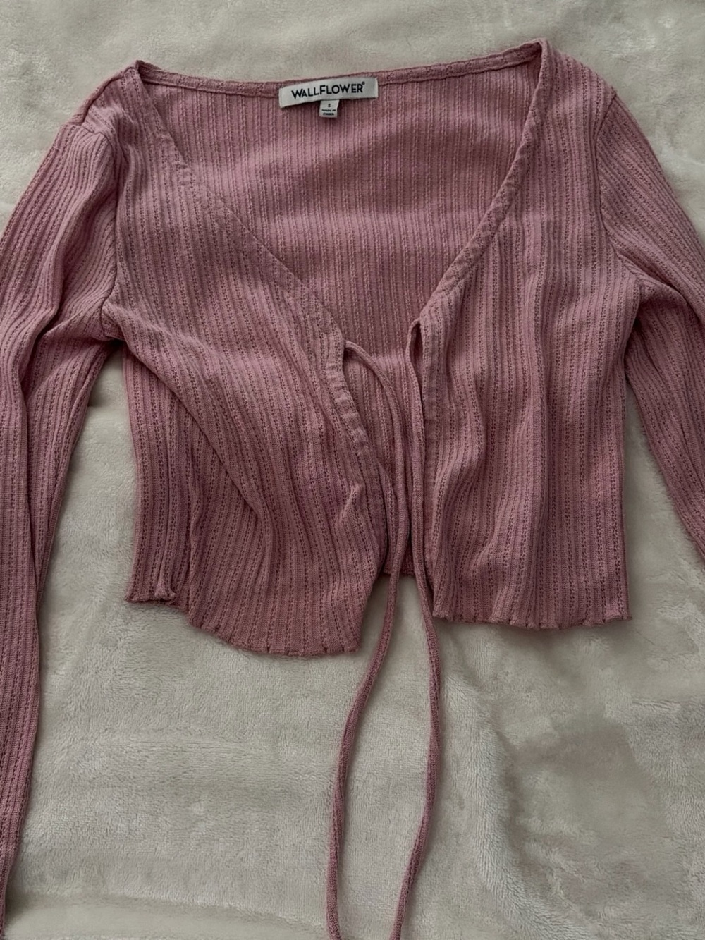 Wallflower Mauve Ribbed Tie-Front Cropped Cardigan